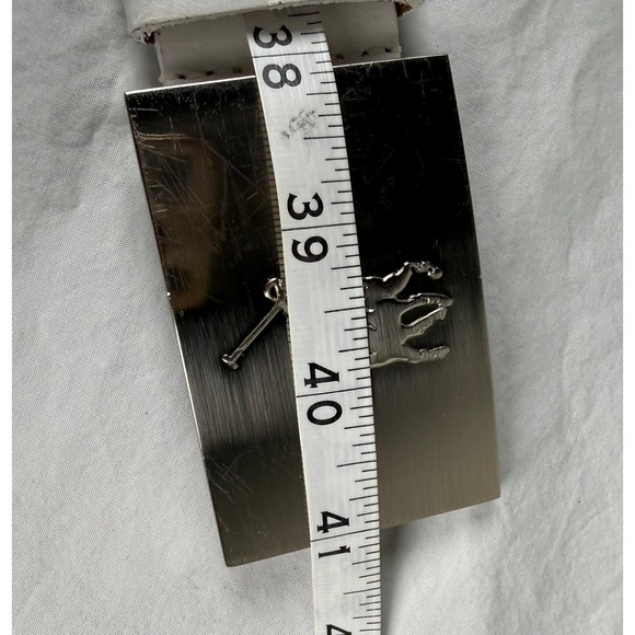 Polo Ralph Lauren Leather‎ Belt Women 36 White Good Silver Pony Plaque H4013